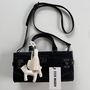 NEW Steve Madden BMEAD Top-handle Handbag Crossbody Bag Black Horse Tassel Charm